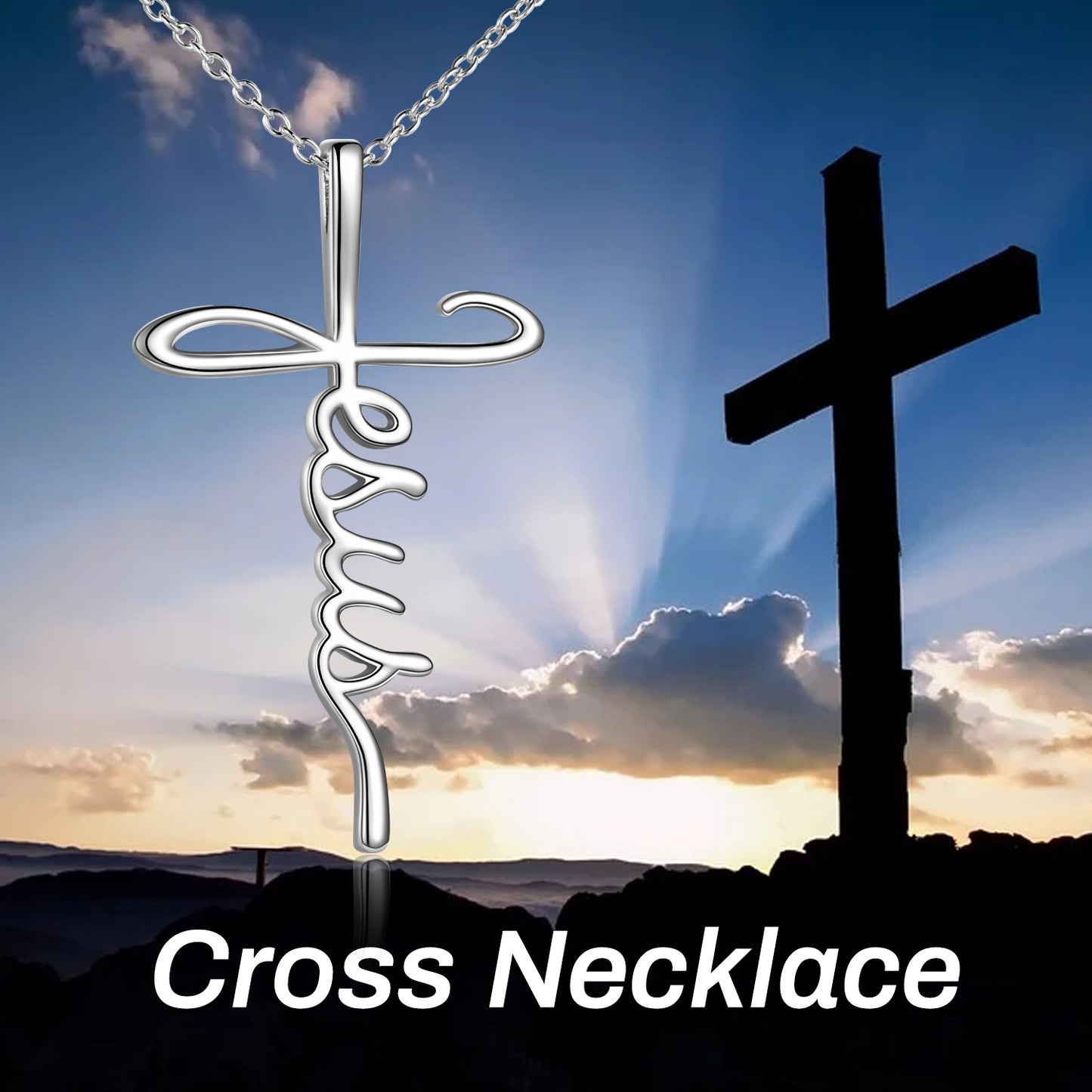 Sterling Silver Jesus Cross Fine Jewelry Necklace with Gift Box