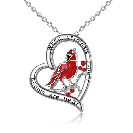 Sterling Silver When Cardinals Appears Angels are Near - Red Cardinal Pendant Necklace