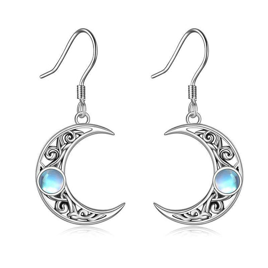 Sterling Silver Moonstone Crescent Moon Celtic Style Earrings with Gift Box
