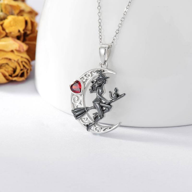 Sterling Silver Witch & Crescent Moon Necklace with Gift Box - Fine Jewelry For Women & Girls