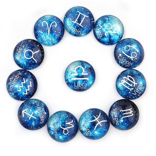 12 Constellation, Astrology, Zodiac Signs, Blue Glass Cabochon Charms