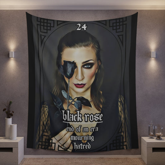 Black Rose Gothic Tapestry - Dark Arcana Oracle Card | 100% Polyester Microfiber Wall Drapery with Hems on All Sides